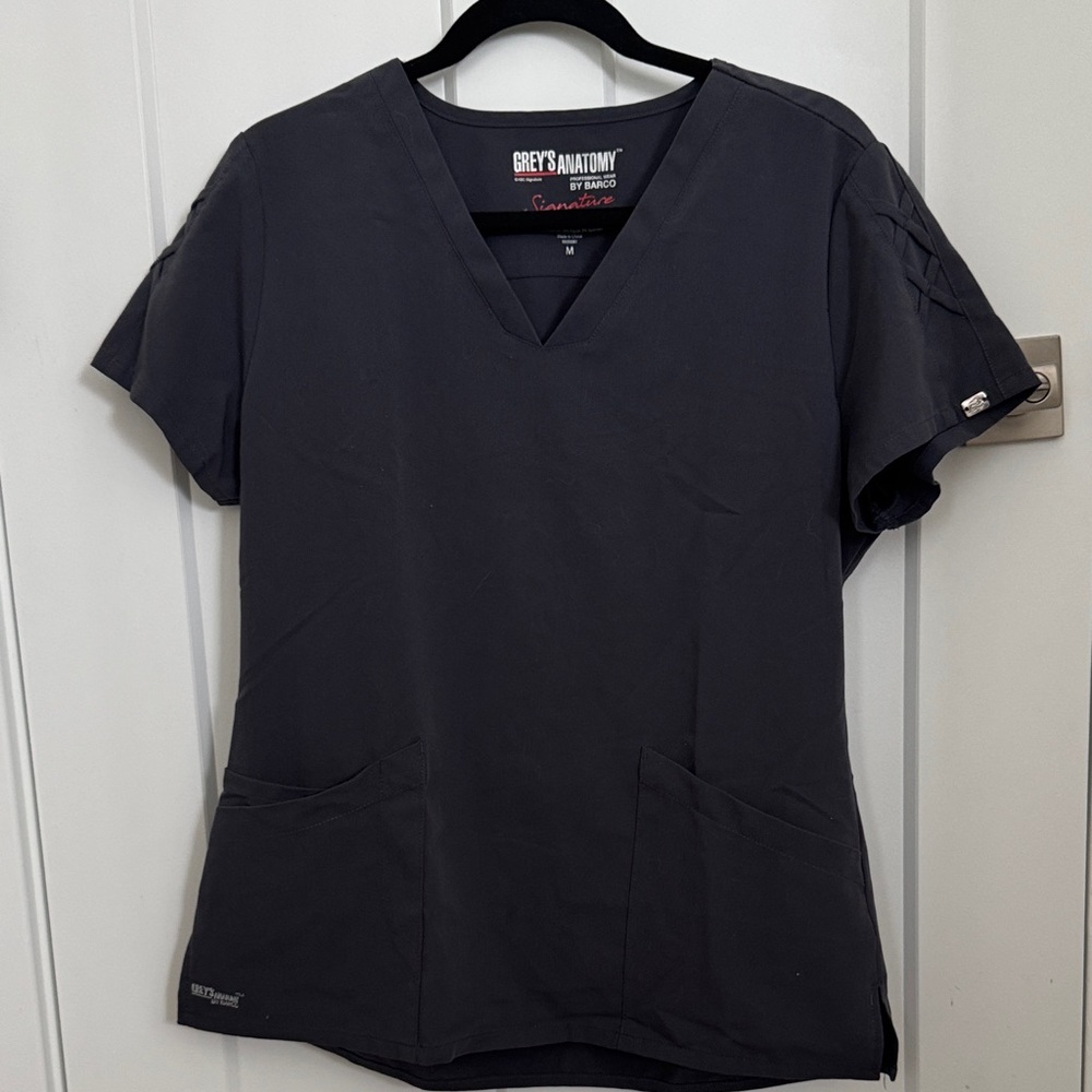 Grey's Anatomy Charcoal V-Neck Short Sleeve Scrub Top